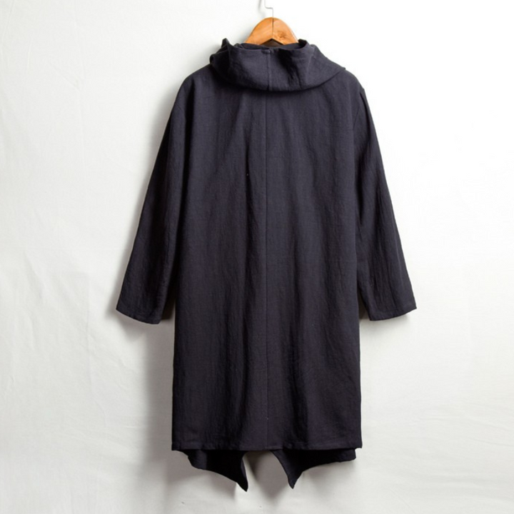 Japanese style unisex cloak, premium linen blend, draped & lightweight for bohemian comfort.