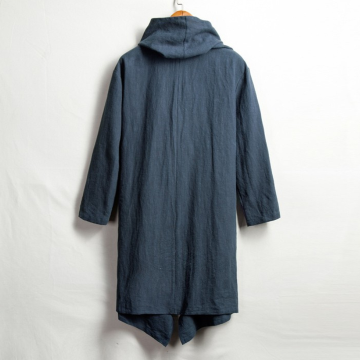 Flowy linen blend cloak, unisex Japanese style, ideal for bohemian layering & comfort.