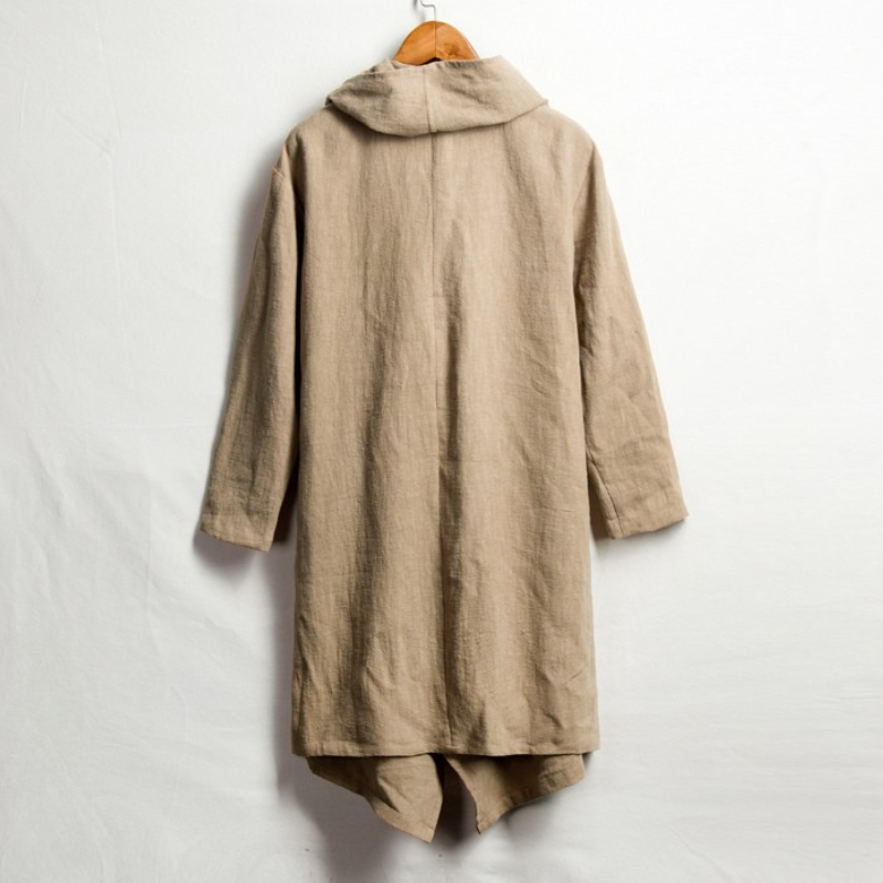 Bohemian linen blend cloak, unisex, with a fluid drape; Japanese style for relaxed layering.