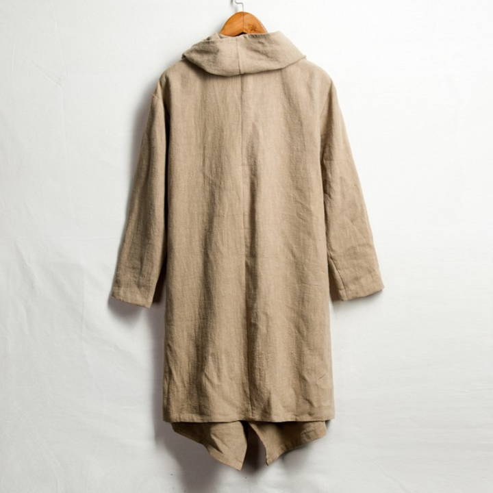 Bohemian linen blend cloak, unisex, with a fluid drape; Japanese style for relaxed layering.
