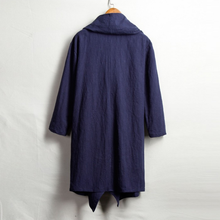 Relaxed fit Japanese style linen blend cloak for unisex wear, lightweight & elegantly draped.