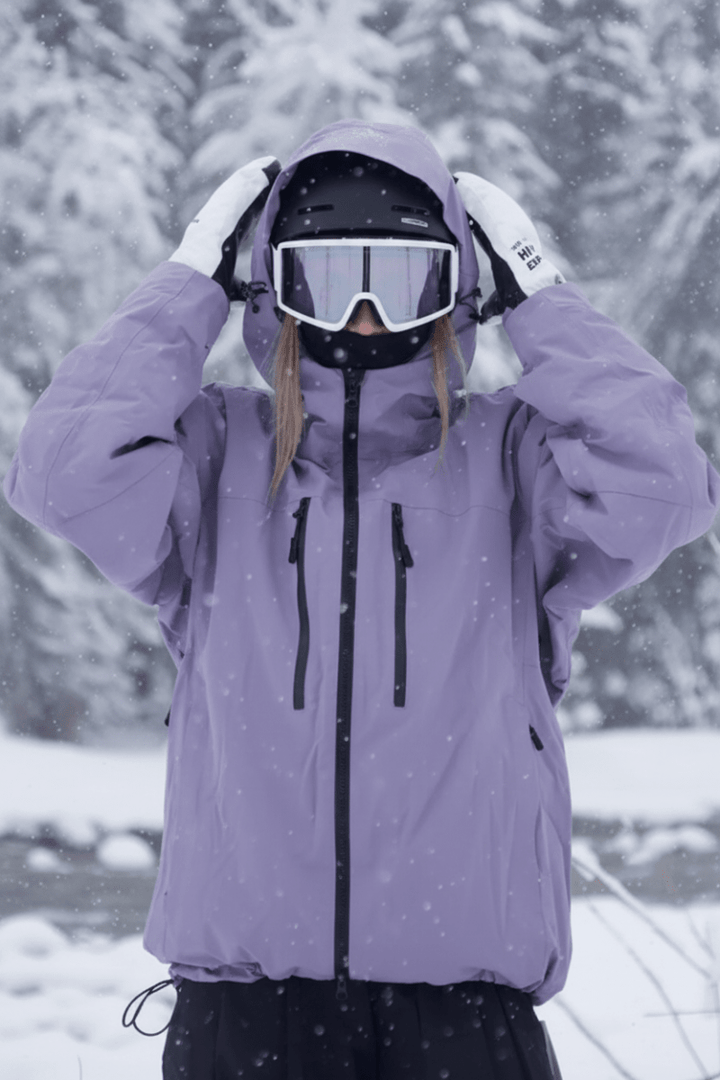 Back view of the Jesse unisex ski & snowboard jacket. Ergonomic design for cold weather active performance.