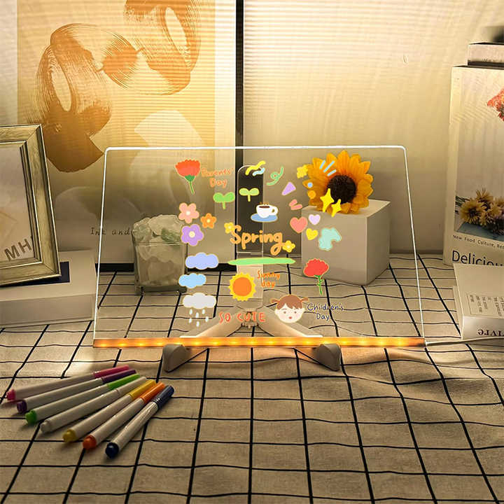 Unisex reusable LED drawing board set with light-up pen for kids' artistic fun