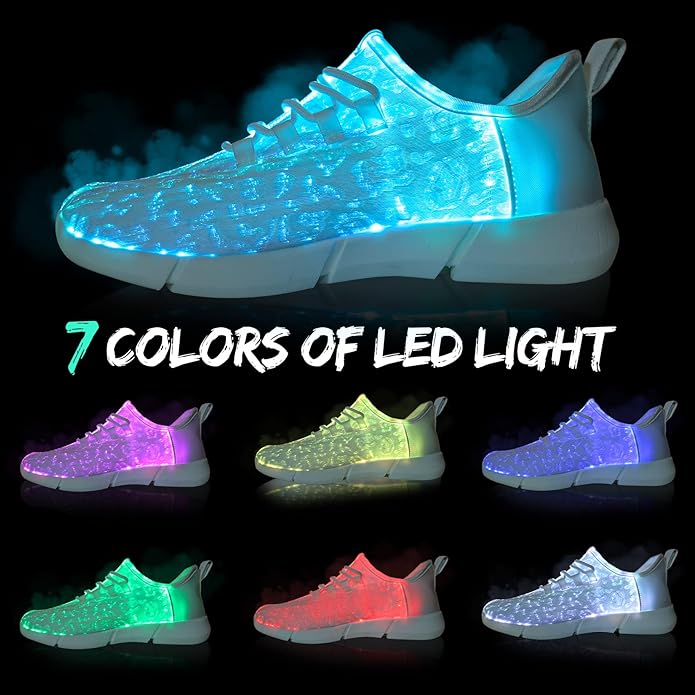 Unisex fashion sneakers with integrated LED lights, ideal for event footwear, walking action shot