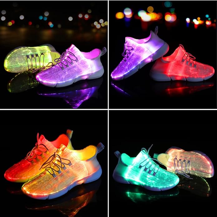 Kids Light-Up Footwear, glowing in the dark, perfect festival wear, worn by a child