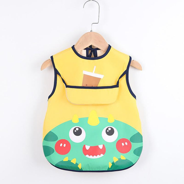 Unisex kids' waterproof apron with pockets, ideal for art, painting, and messy mealtimes, vibrant blue fabric.
