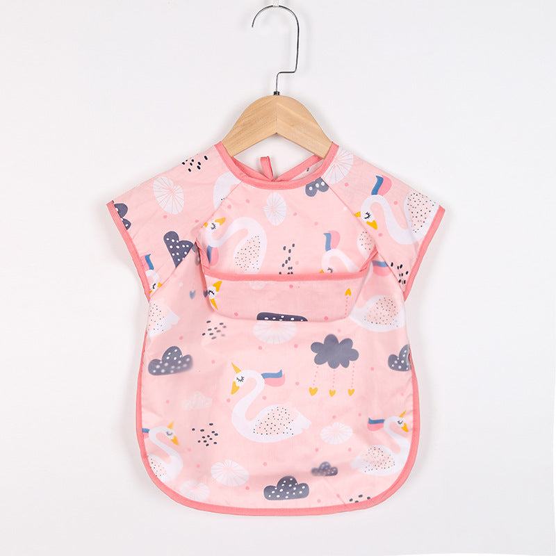 Baby feeding bib, full-coverage and waterproof with practical pockets, suitable for boys and girls.