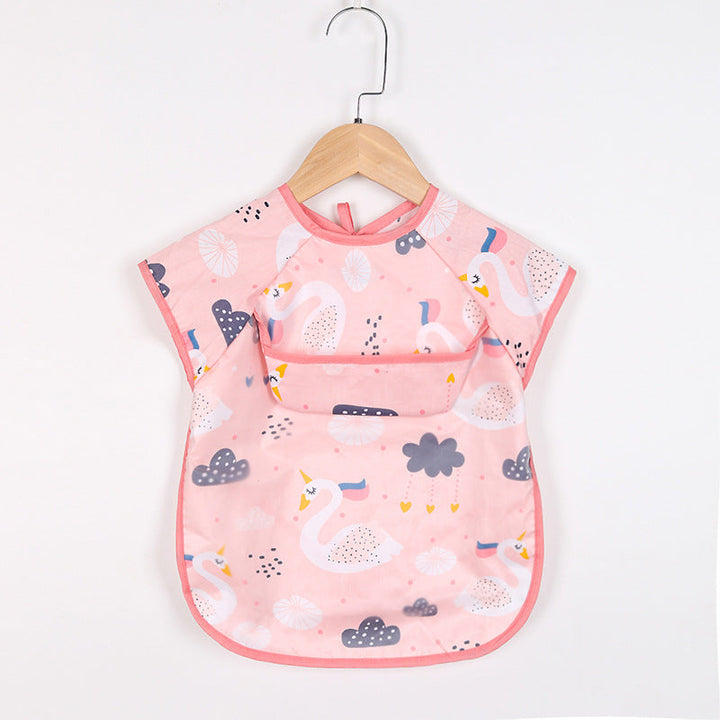 Baby feeding bib, full-coverage and waterproof with practical pockets, suitable for boys and girls.