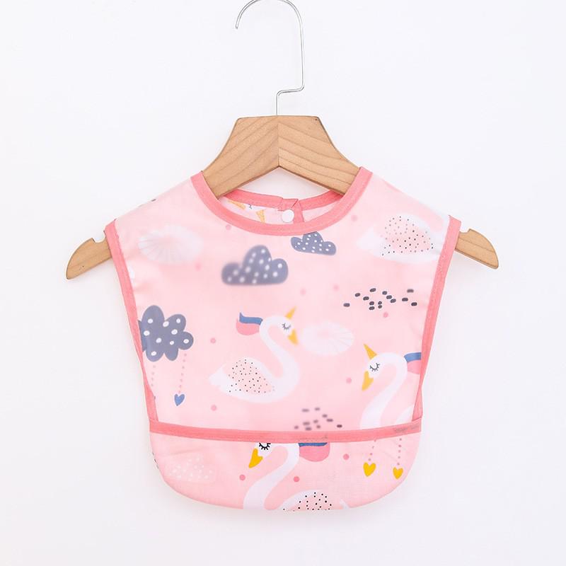 Kids' long-sleeve waterproof bib with two front pockets, great for painting, drawing, or messy eating.
