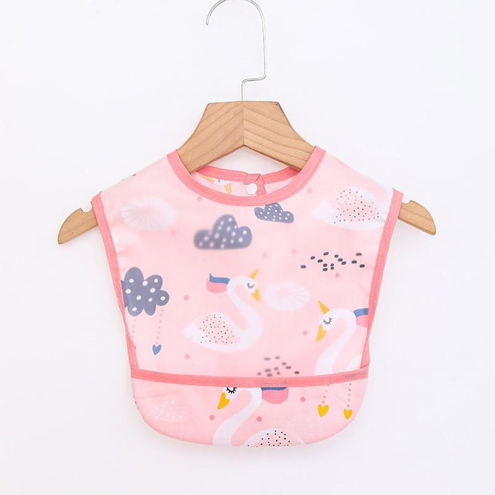 Kids' long-sleeve waterproof bib with two front pockets, great for painting, drawing, or messy eating.