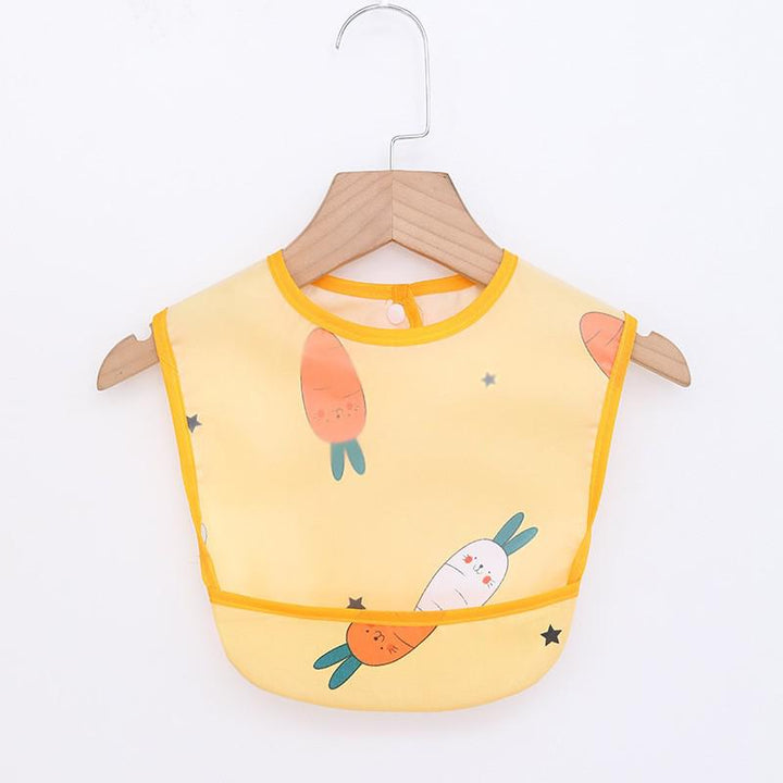 Waterproof baby apron with sleeves and pockets, essential for protecting clothes during meals and crafts.