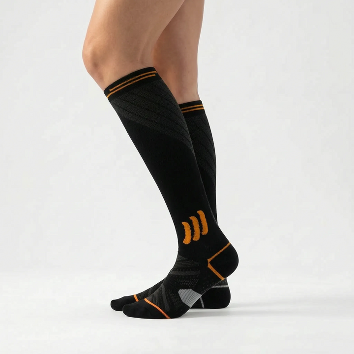 Comfortable unisex knee-high support socks, perfect for long flights, standing work, or everyday leg relief.