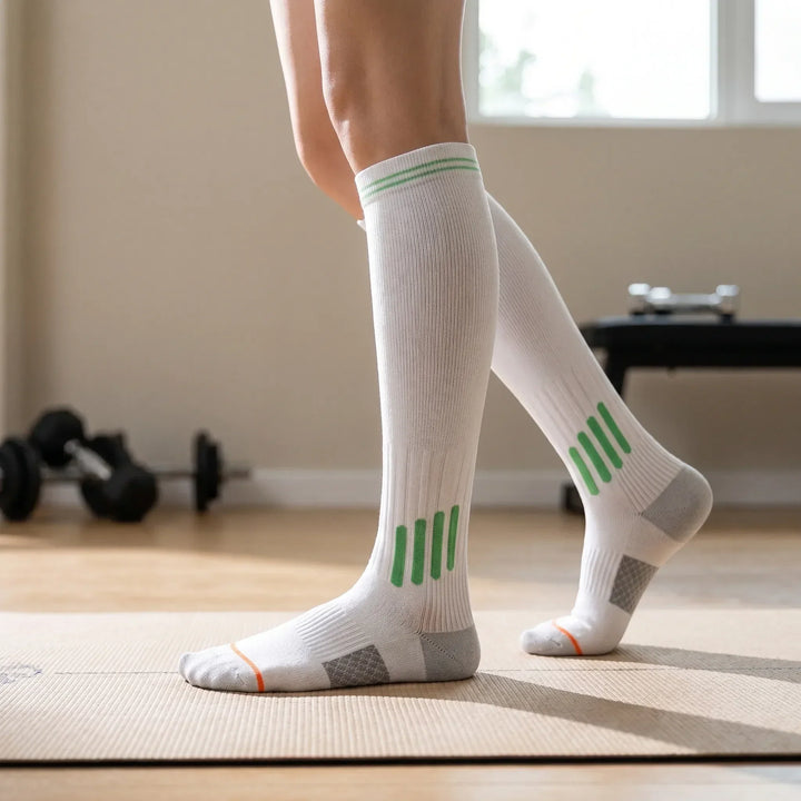 Unisex knee-high performance sports socks for running & training. Durable athletic support for activewear.