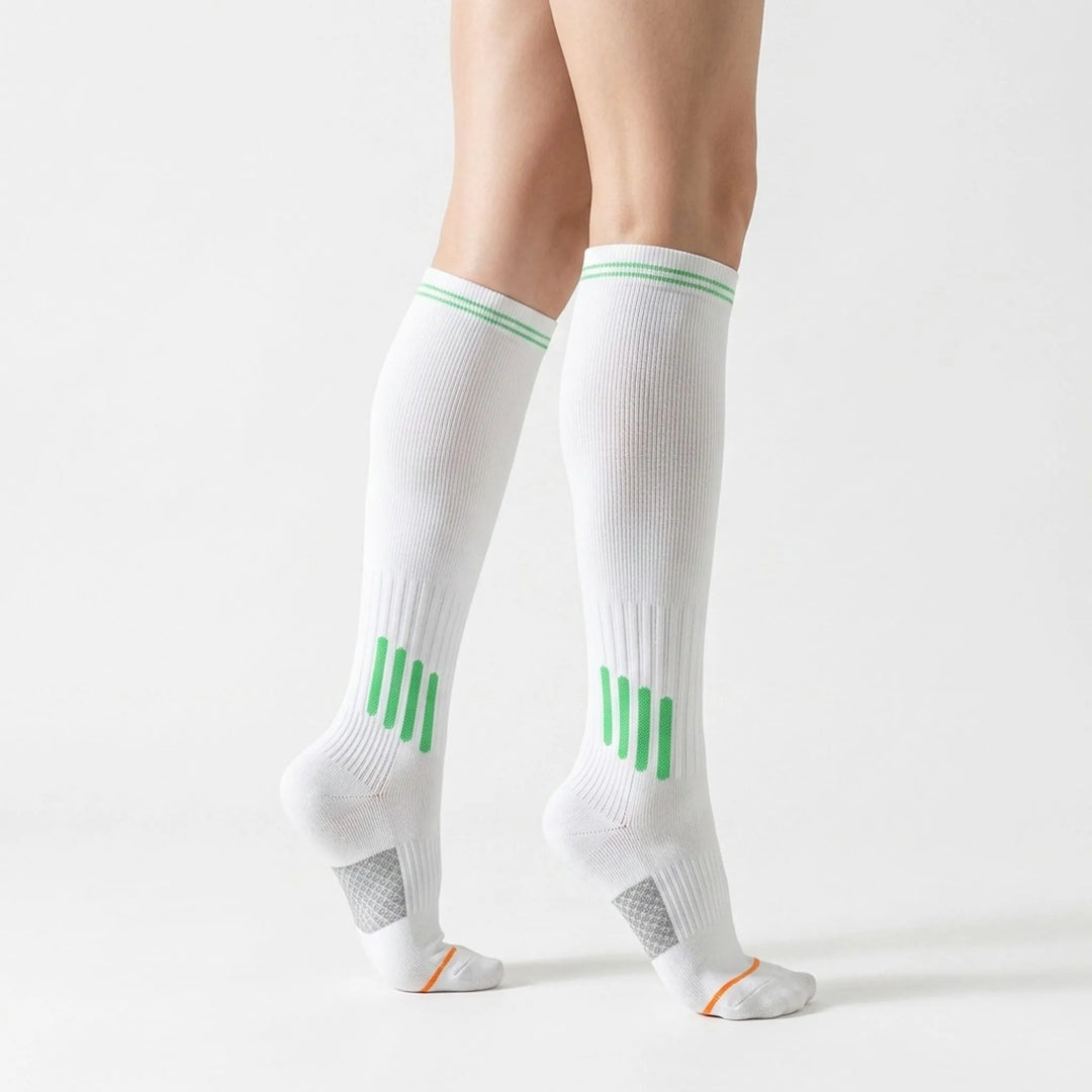 Running knee-high socks, unisex design. Performance athletic wear offering great support for long runs & races.
