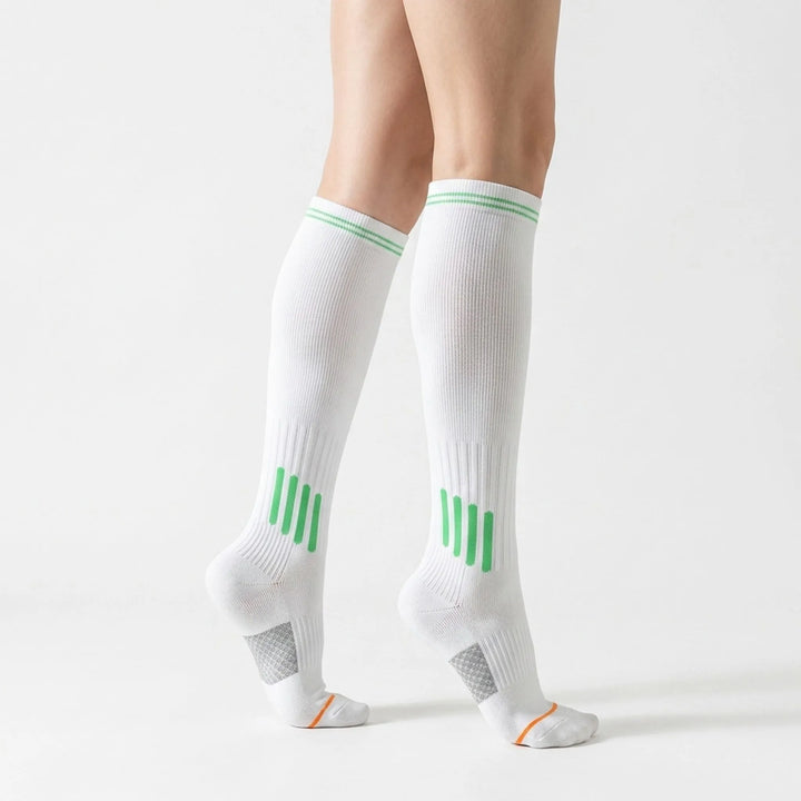 Running knee-high socks, unisex design. Performance athletic wear offering great support for long runs & races.