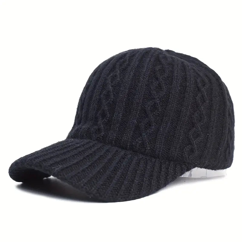 Unisex knitted baseball cap, perfect for autumn and winter warmth. Stylish fall fashion headwear.
