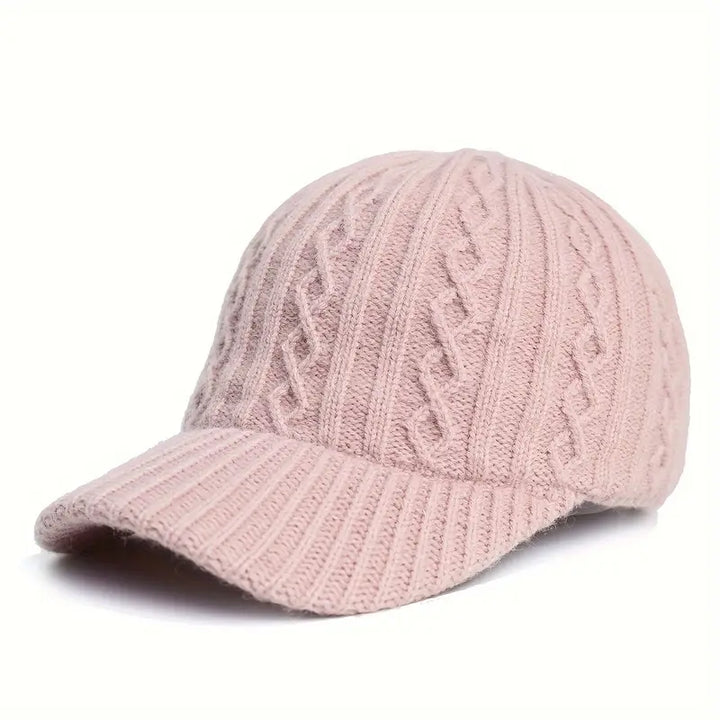Textured knitted unisex baseball cap, adjustable for comfortable fall and winter wear. Casual outdoor accessory.