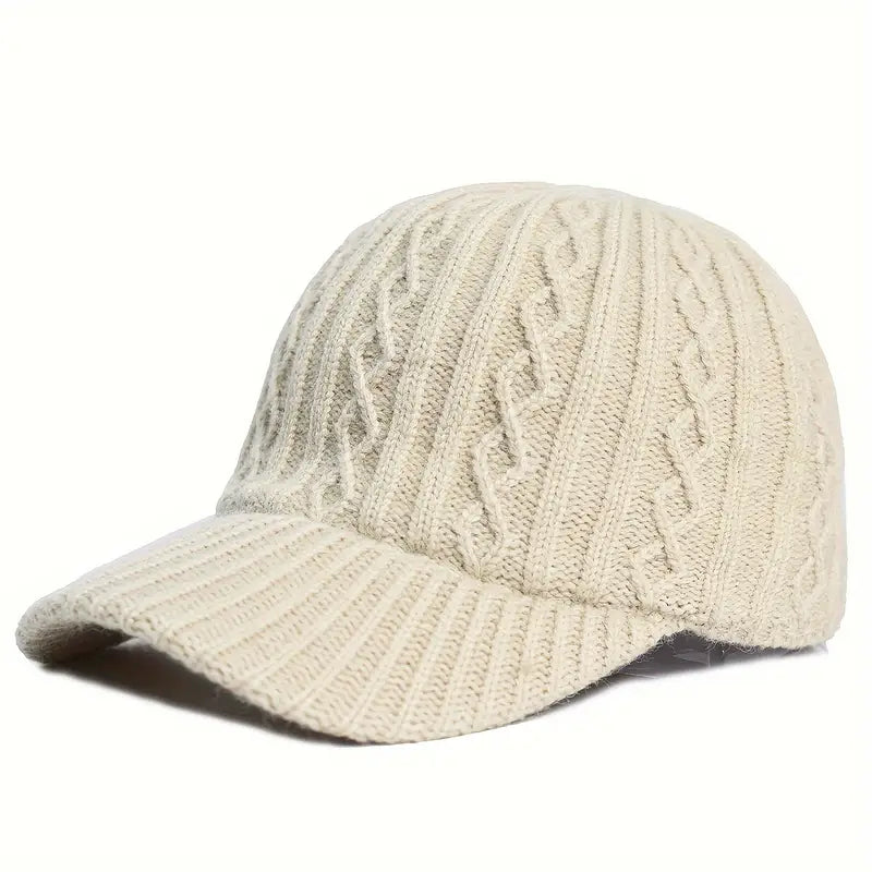 Warm knitted autumn baseball cap, unisex design. Ideal fall & winter headwear for casual outdoor activities.