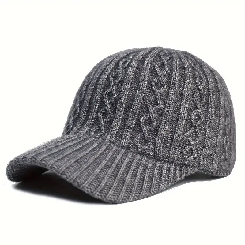 Knitted unisex baseball cap for fall & winter. Warm, textured headwear, a must-have casual autumn accessory.