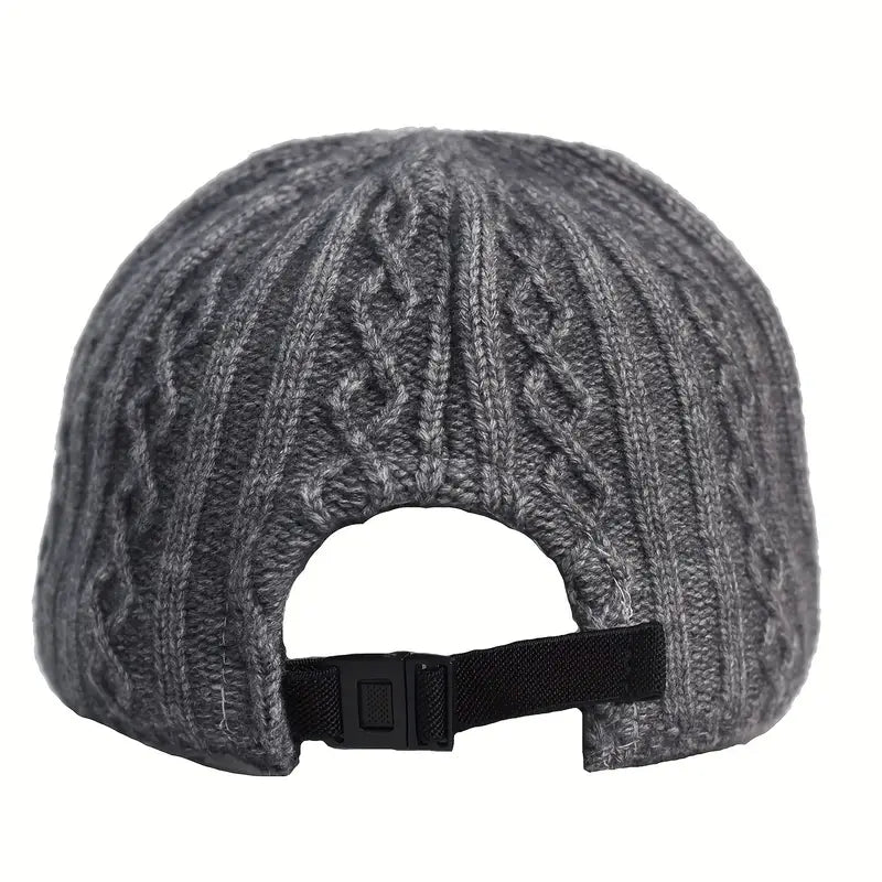 Textured knitted autumn baseball cap, unisex design. Provides warmth and casual style for fall & winter.