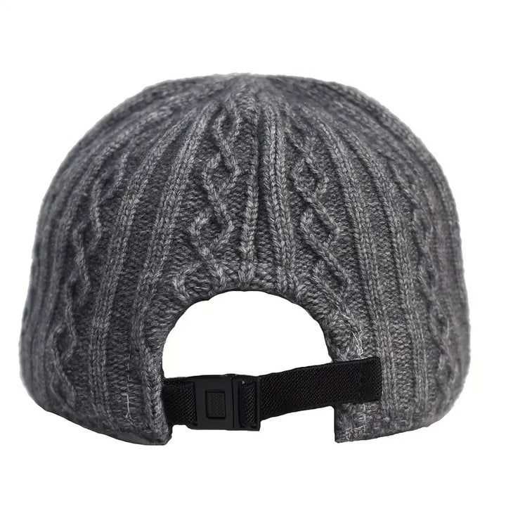 Textured knitted autumn baseball cap, unisex design. Provides warmth and casual style for fall & winter.