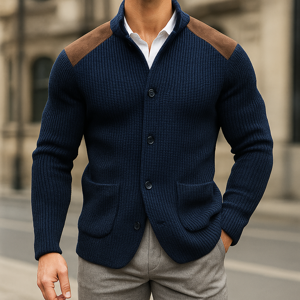 Stylish unisex knitted cardigan with open front & long sleeves. Versatile fall/winter layering piece.