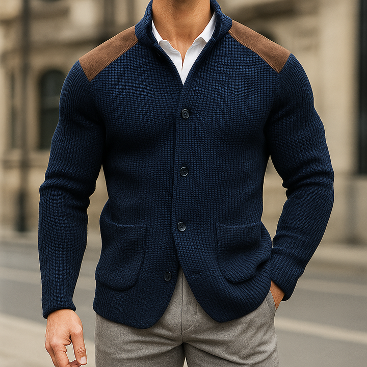 Stylish unisex knitted cardigan with open front & long sleeves. Versatile fall/winter layering piece.
