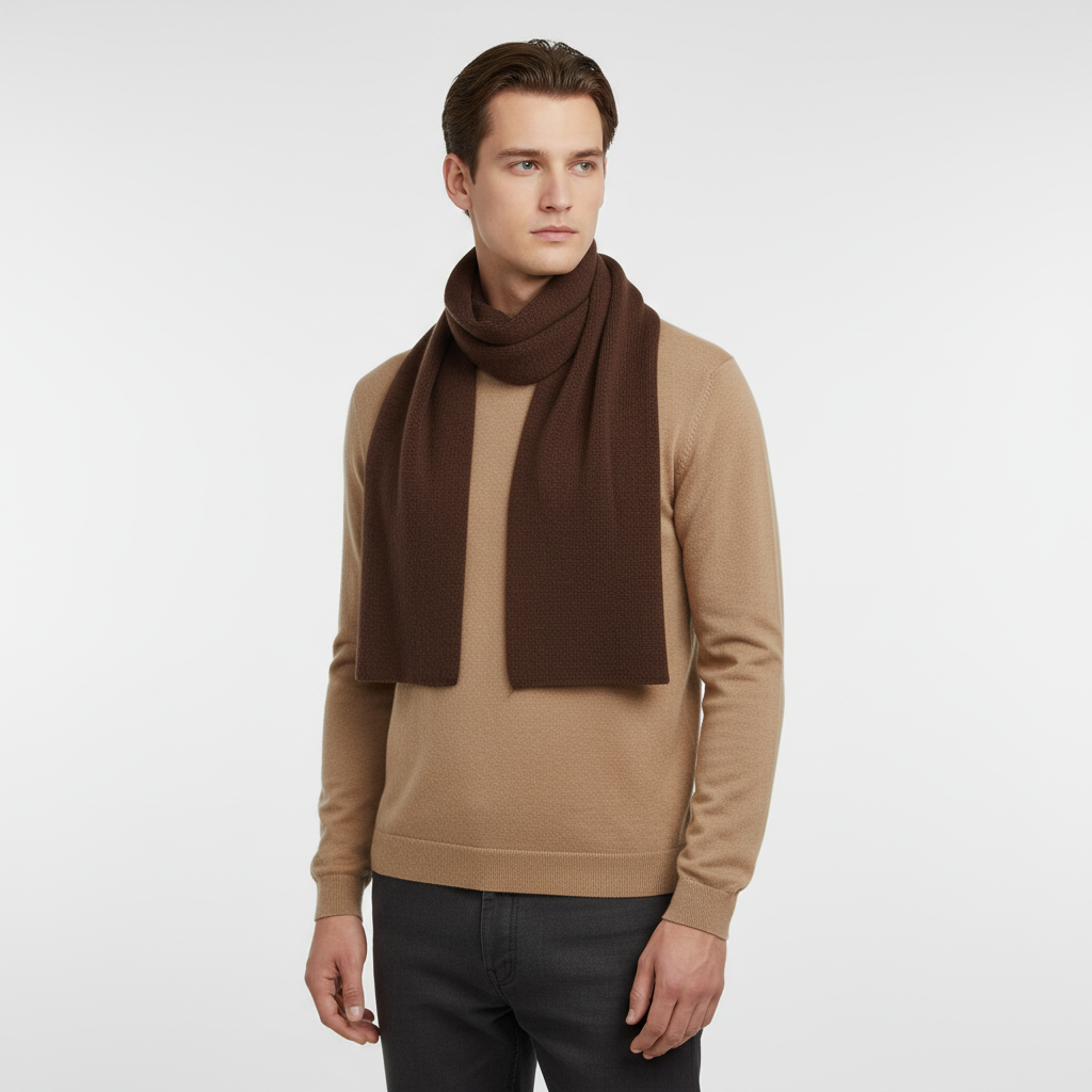 Fashionable long knitted unisex scarf, made with a cozy cashmere blend for winter.