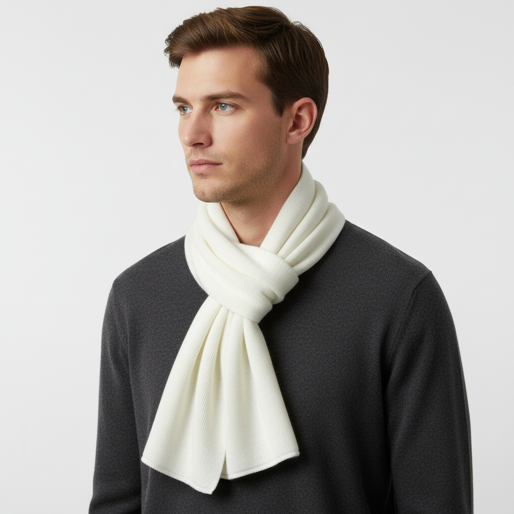 Versatile cashmere blend knitted scarf, perfect for layering during chilly days.
