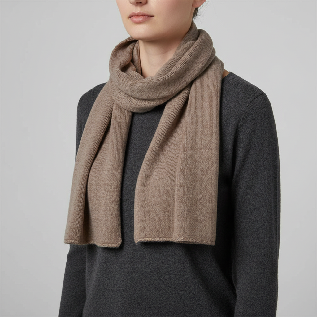 Long unisex knitted scarf, versatile cashmere blend accent for any winter outfit.