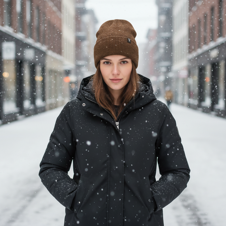 Unisex knitted one-size beanie in classic black for cold weather