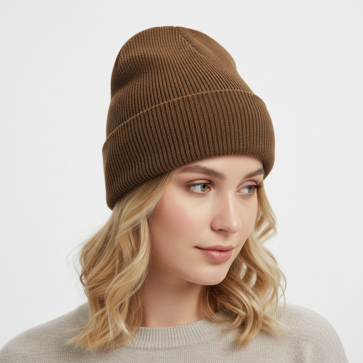 Dark green knitted unisex beanie, one-size, comfortable winter hat