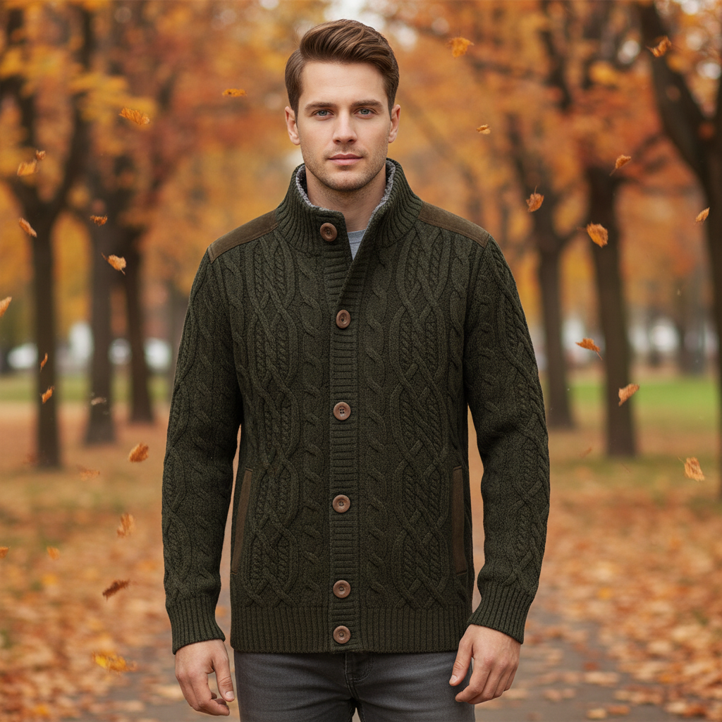 Unisex knitted sweater, gray, button closure, soft lining, warm autumn winter comfort