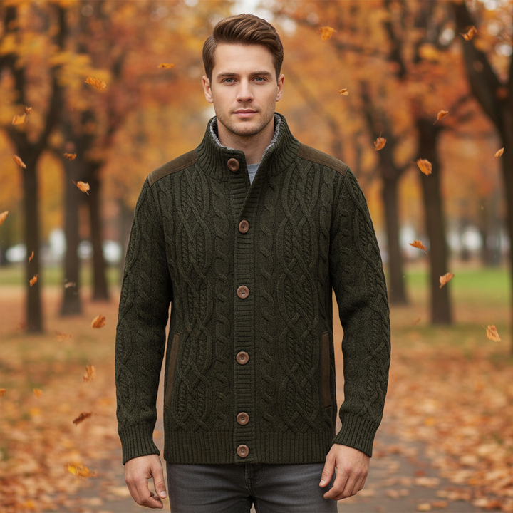 Unisex knitted sweater, gray, button closure, soft lining, warm autumn winter comfort