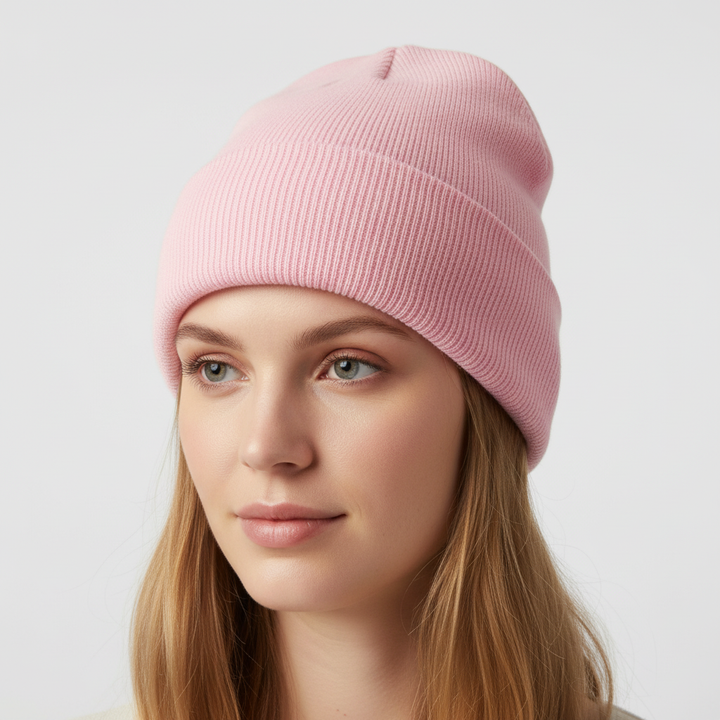 Minimalist style knitted beanie in brown, a versatile unisex hat for winter.