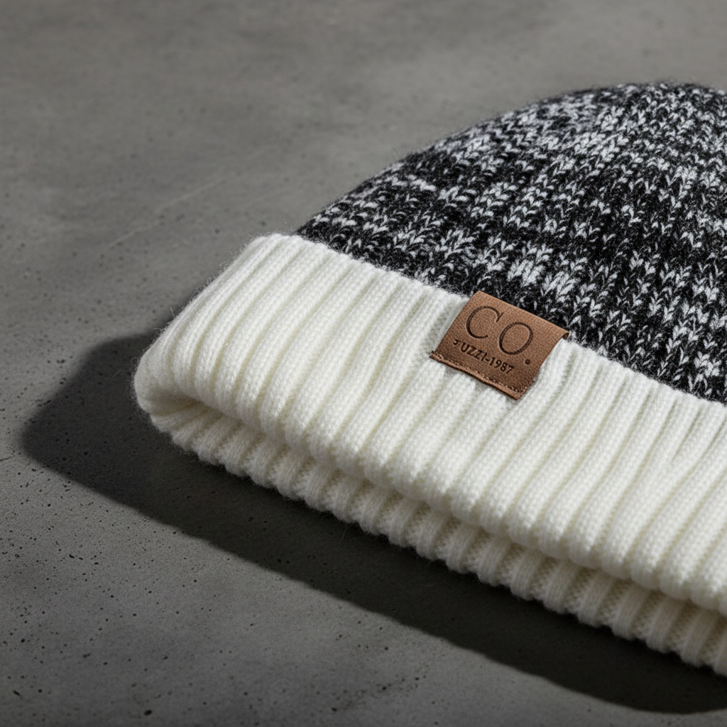 Stylish knitted winter hat with a foldable cuff, perfect unisex accessory for winter