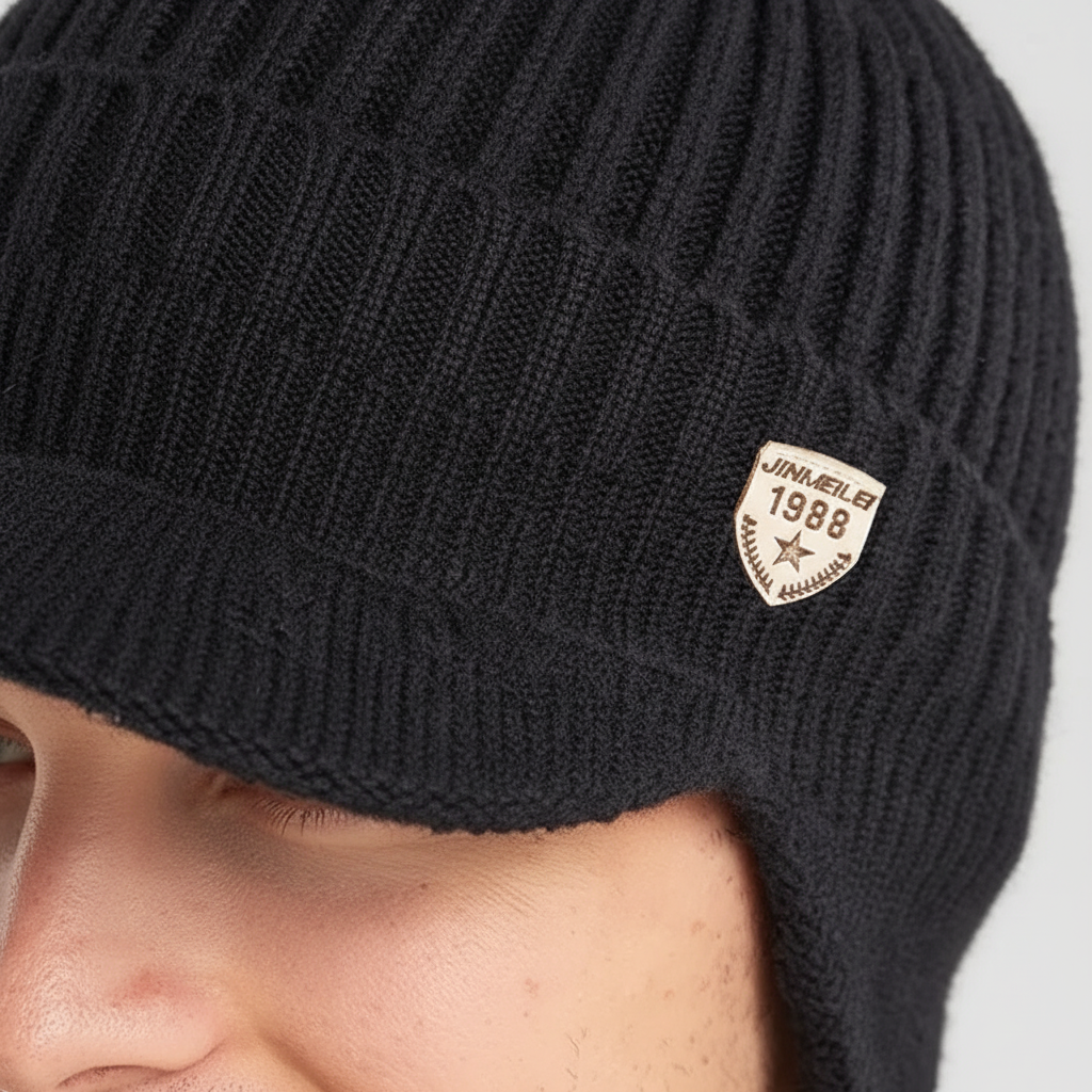 Warm knitted headwear: unisex beanie with protective ear flaps, perfect for cold weather comfort