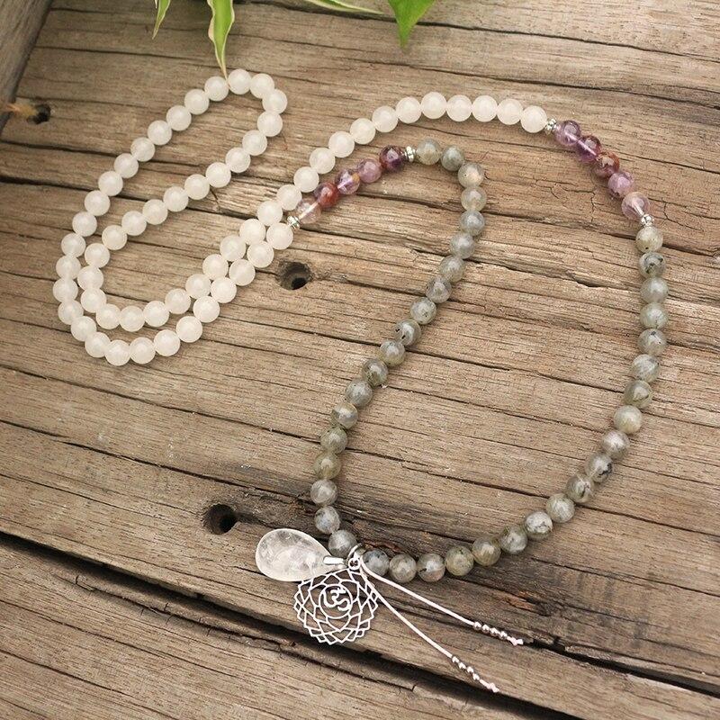 Versatile Labradorite, Jade, Amethyst mala beads. Wear as a meditation necklace or spiritual bracelet.