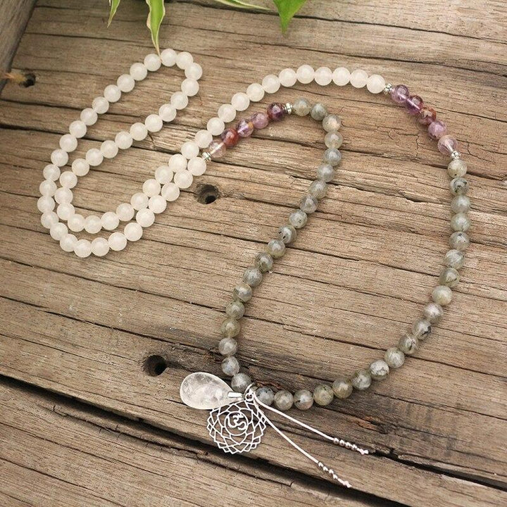 Versatile Labradorite, Jade, Amethyst mala beads. Wear as a meditation necklace or spiritual bracelet.