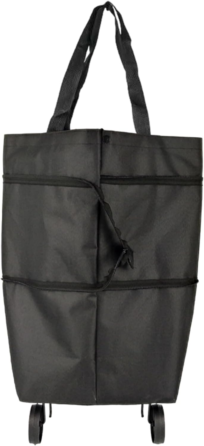 Reusable wheeled bag, gray, with a close-up of the zipper closure for secure contents