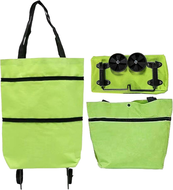 Reusable wheeled shopping cart, gray, detailed view of the front pocket for quick access items