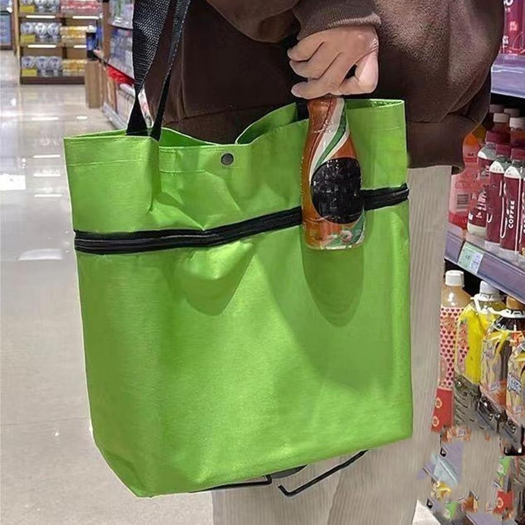 Foldable shopping bag, gray, with a strong, reinforced top handle for lifting heavy loads