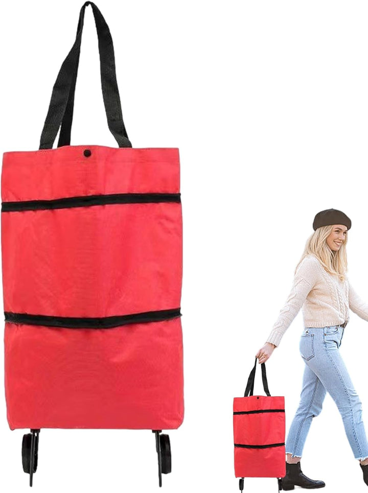 Veytra large capacity shopping tote, brown, with sturdy wheels and comfortable handle