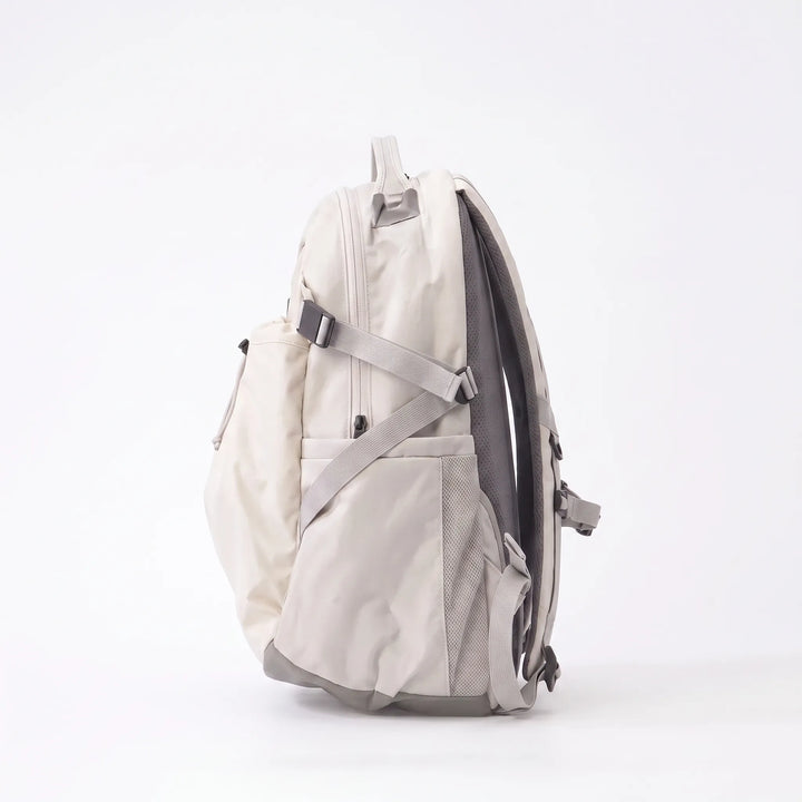 Side view of a large capacity camping pack, designed for comfort & storage on extended hiking trips.