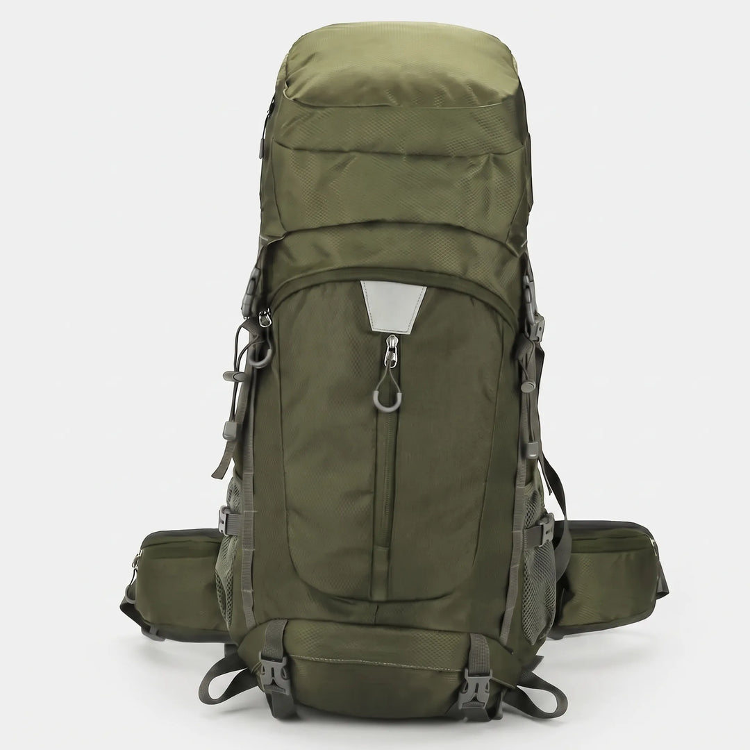 Spacious softback hiking backpack with multiple compartments, ideal gear for long outdoor trips & travel.