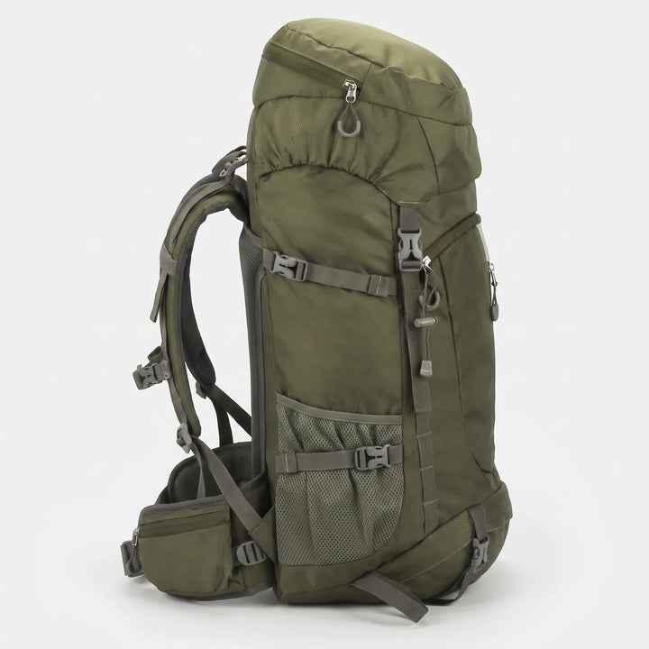 Rugged nylon hiking backpack designed for outdoor adventures, offering comfort & ample storage for camping.