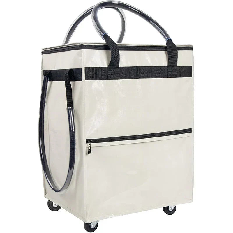 Unisex large capacity rolling shopping bag with wheels, black, unfolded, ideal for groceries or travel