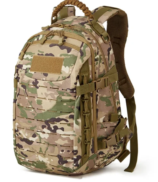 Unisex large tactical backpack in an outdoor setting, showcasing its capacity for hiking, camping, and adventure travel.