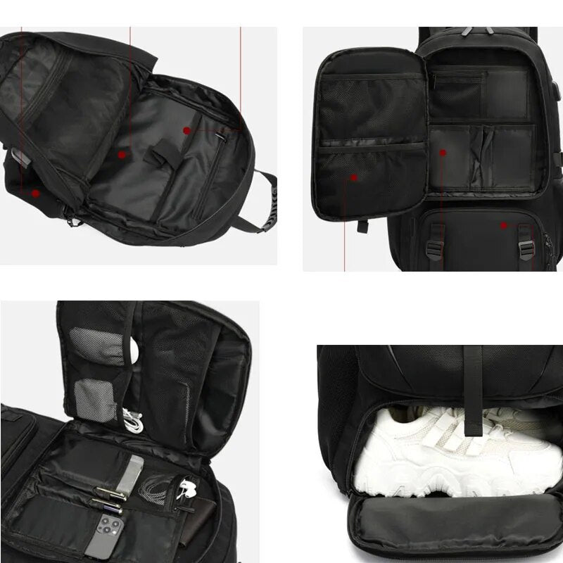 Versatile unisex adventure gear: spacious travel backpack with USB port, suitable for hiking & urban commutes.
