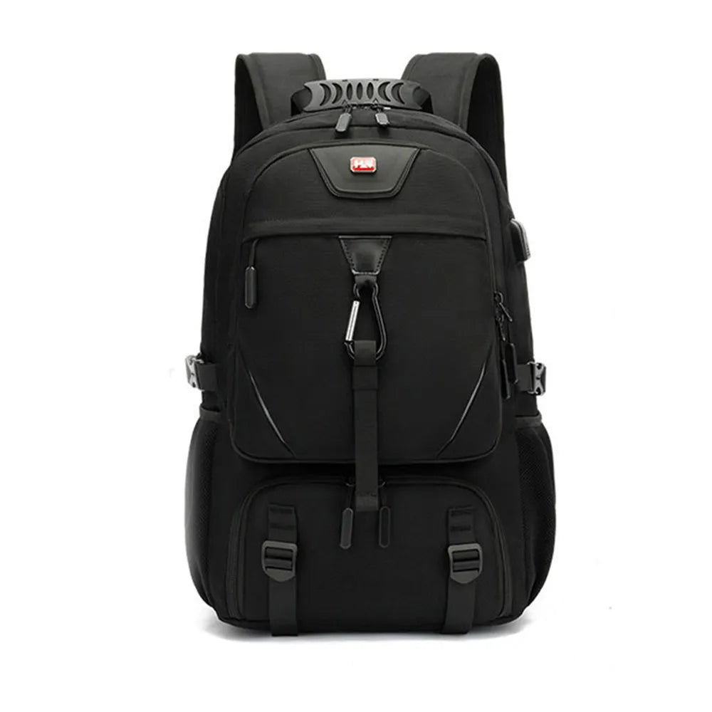 Durable large capacity USB travel backpack, perfect for men & women, featuring multiple pockets & laptop sleeve.